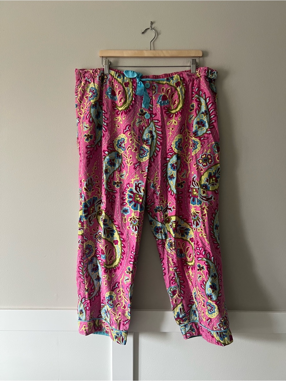Nick & Nora Pink Paisley Floral Cotton Pajama Set Button Up Pants Y2K